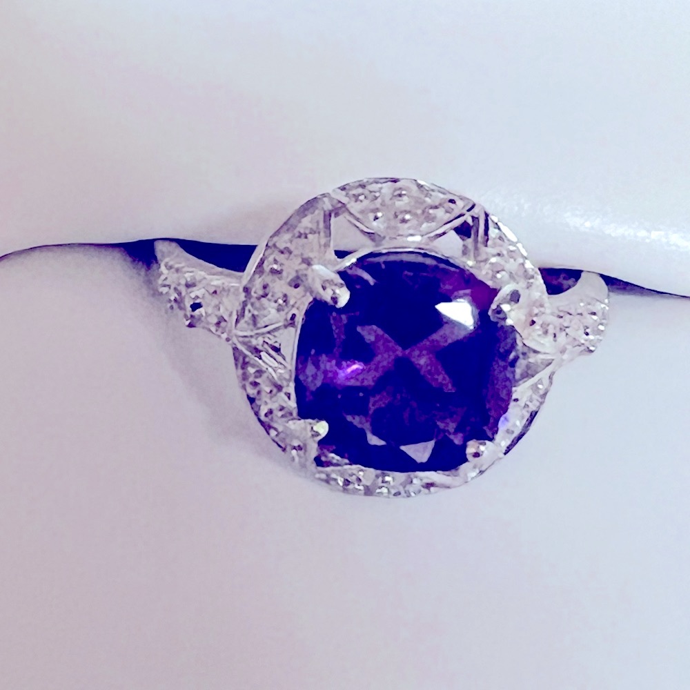 Cushion Cut 2.85 ct Amethyst & Diamond Sterling Silver Ring